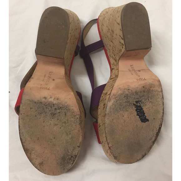 KATE SPADE New York Cork Wedge Red Purple Slingbacks Sz 7.5 M - Picture 6 of 6